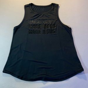 Sleeveless sport shirt. Religious message.